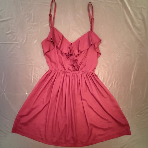 Eight Sixty Y2K Dark Pink Ruffle Mini Spaghetti Strap V-neck Dress Size Small - Picture 2 of 9